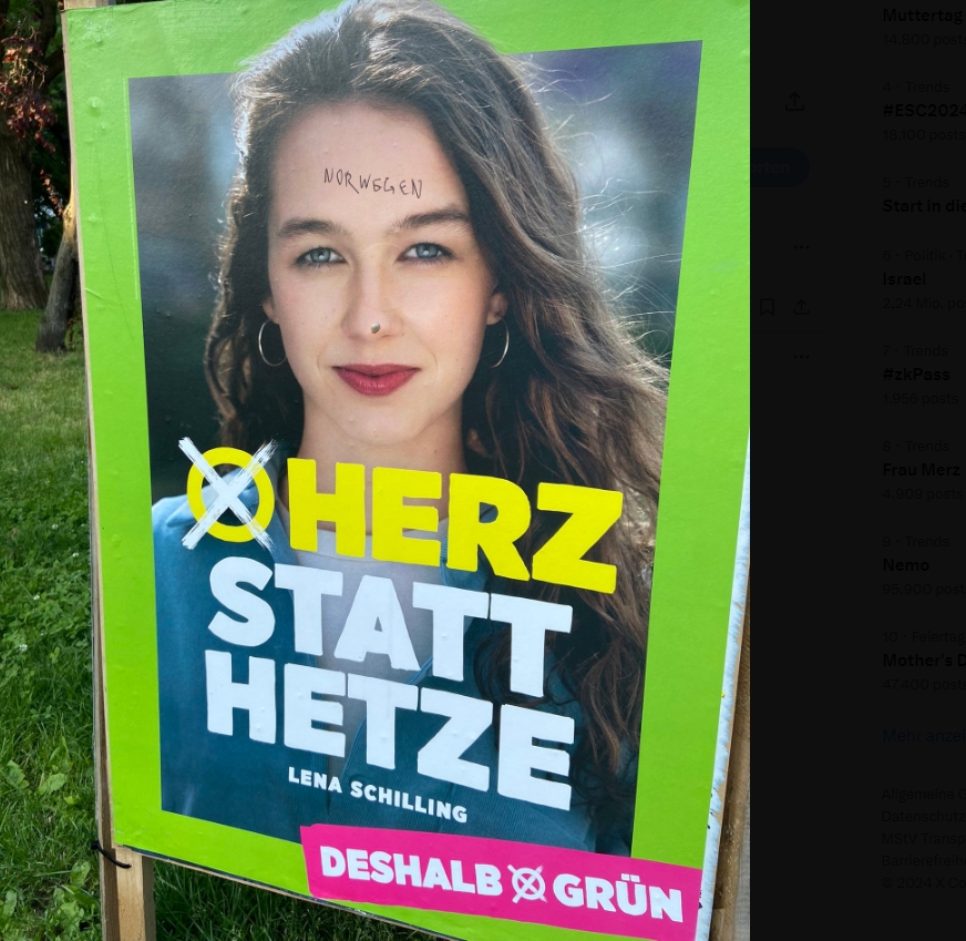 Grünen Spitzenkandidatin Lena Schilling – es sieht nach “Hetze statt Herz” aus…